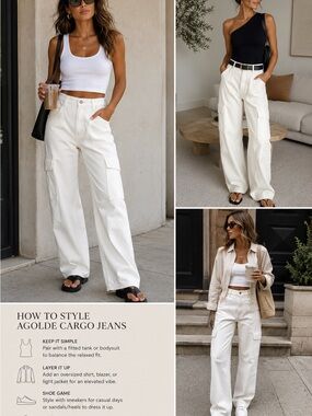 AGOLDE White Cargo Wide Leg Jeans High Rise Utility Denim Size 23